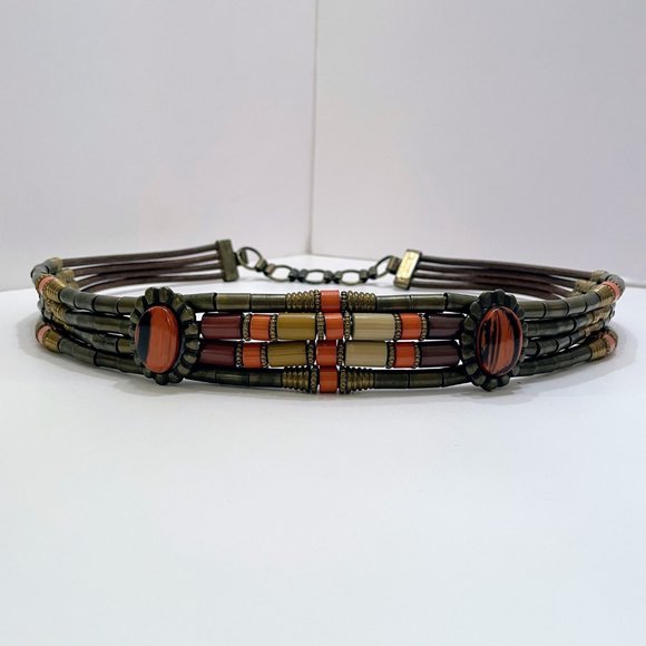 Vintage 80s G Gagliano of Florence Italy Tubular Brass & Galalith Tube Bead Belt main image 11